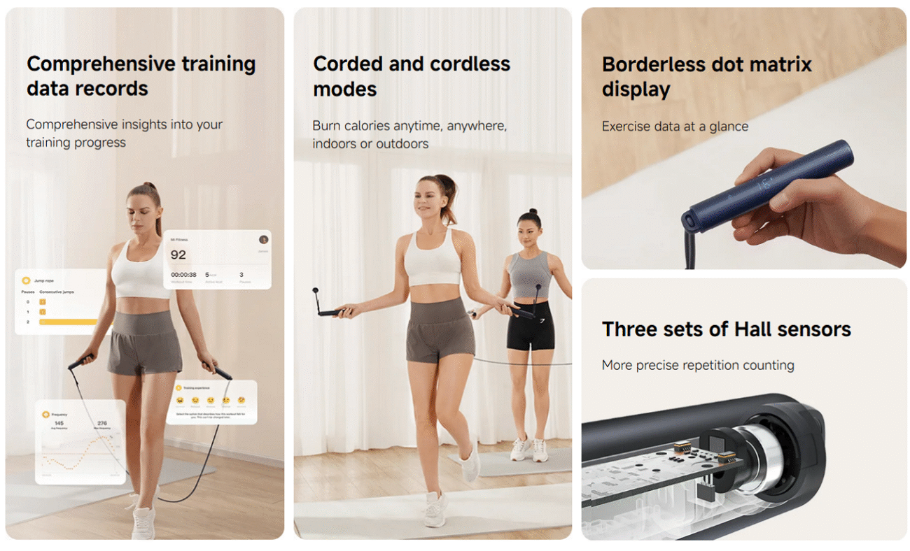 Xiaomi Fitness Smart Jump Rope Comprehensive Training Data Records, Corded And Cordless Modes,Borderless Dot Matrix Display