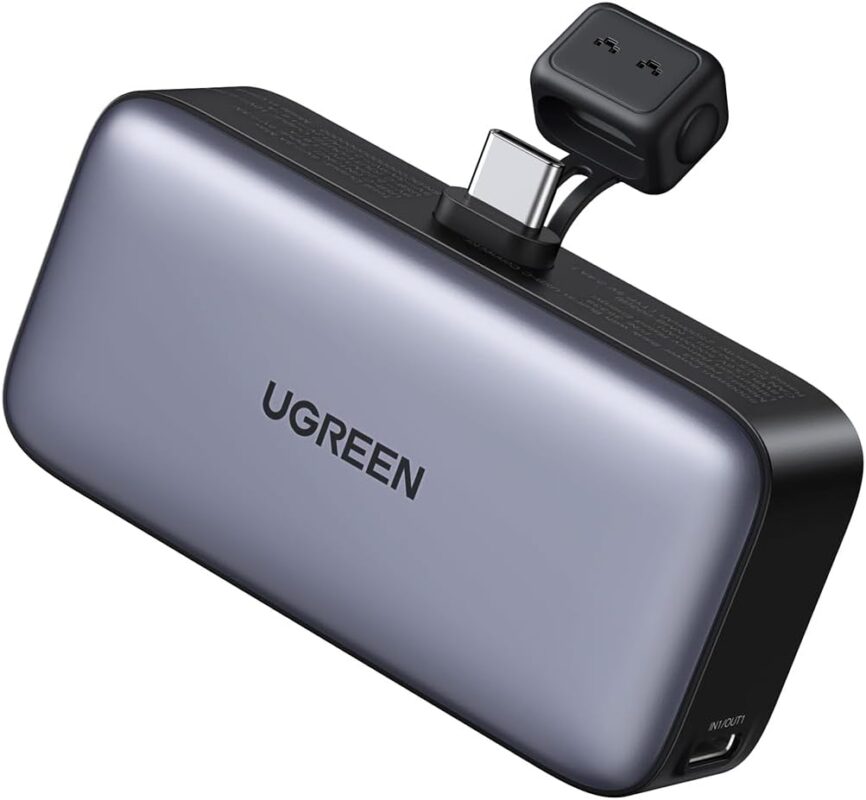 Ugreen 5000Mah Pd-20W Power Bank With Built-In Usb-C Connector - Grey