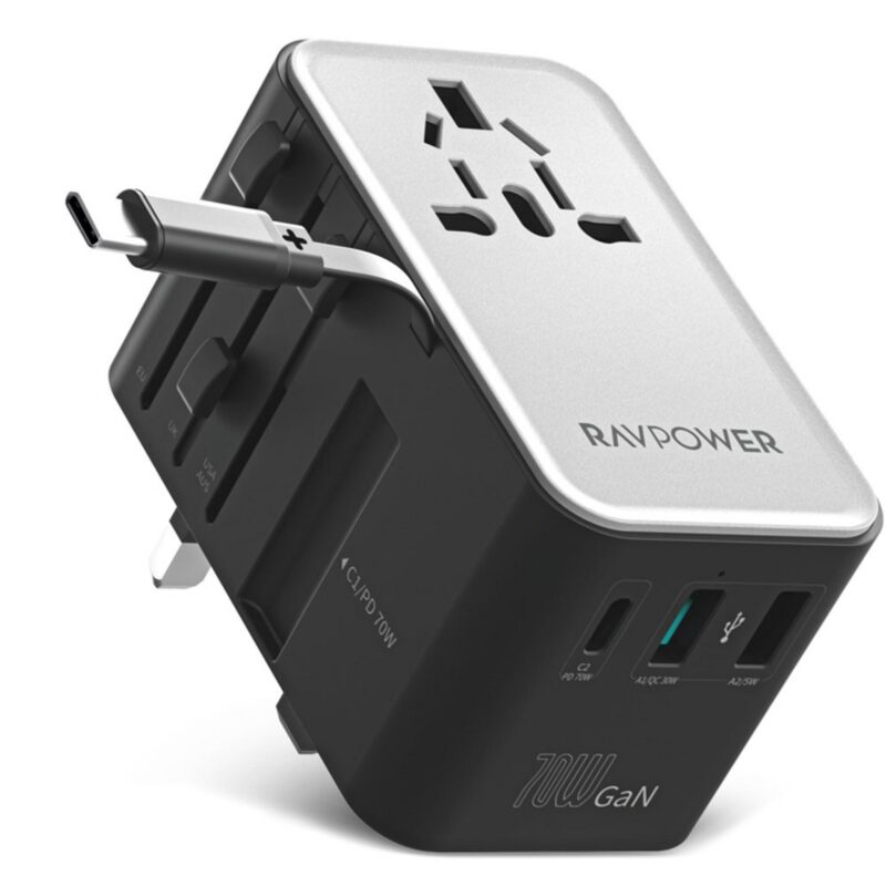 Ravpower Gan 70W Travel Charger With Usb-C To Usb-C Cable, Rp-Pc1061 – Black