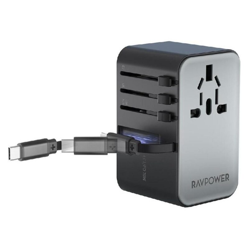 Ravpower Gan 70W Travel Charger With Usb-C To Usb-C Cable, Rp-Pc1061 – Black
