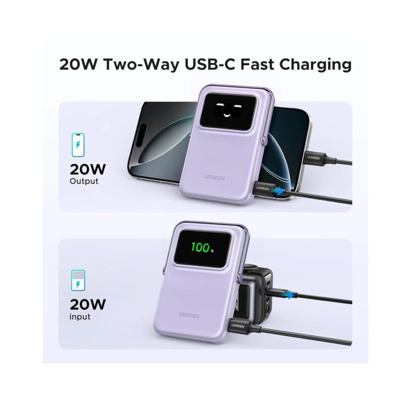 Ugreen Uno Magnetic Wireless Power Bank   10000Mah 20W   Purple