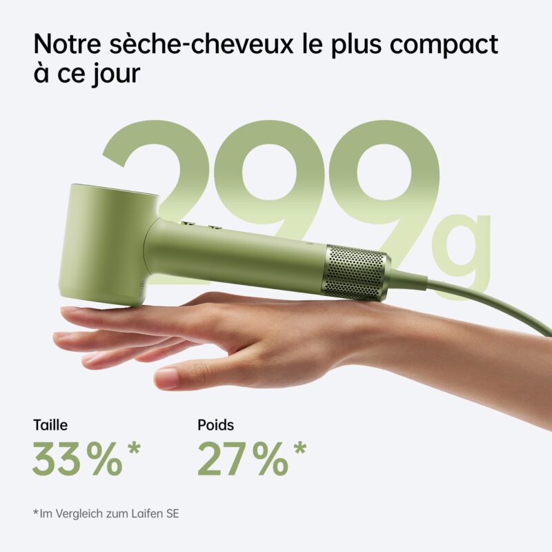 Laifen Mini Hair dryer; 1100W; 19m/s; 110,000 RPM - Green