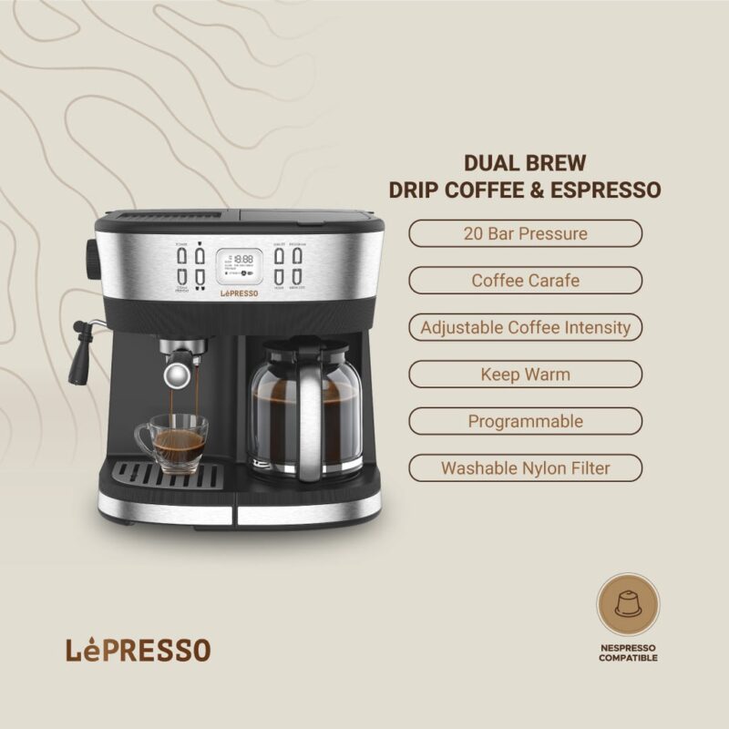Lepresso Dual Brew Drip Coffee & Espresso Machine - Black