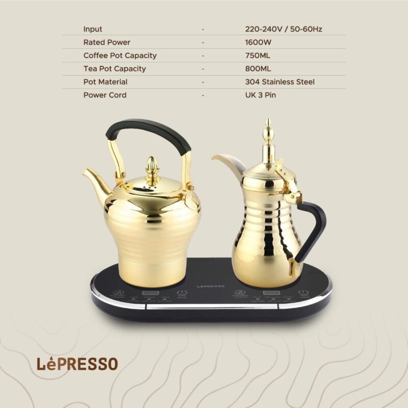 Lepresso Dual Pot Arabic Coffee And Tea Dallah - Gold