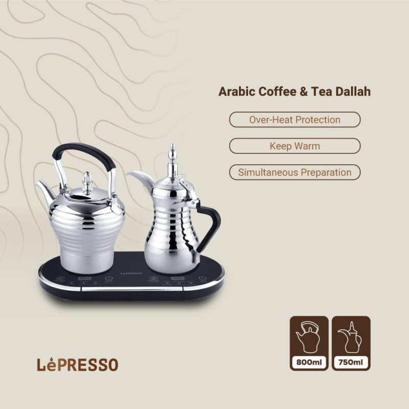 Lepresso Dual Pot Arabic Coffee And Tea Dallah - Silver