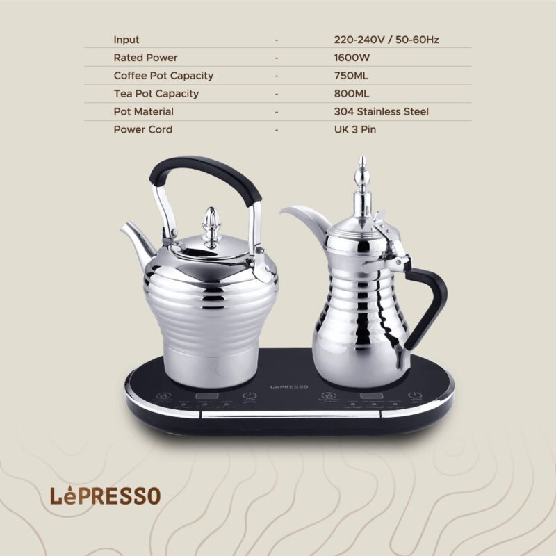 Lepresso Dual Pot Arabic Coffee And Tea Dallah - Silver