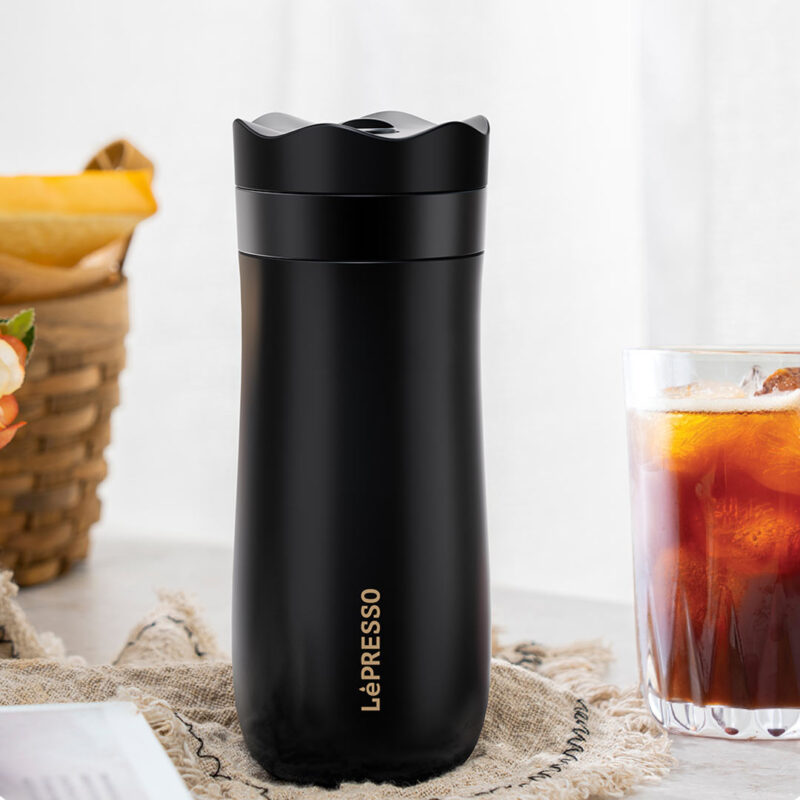 Lepresso Insulated Mug With French Press - Black