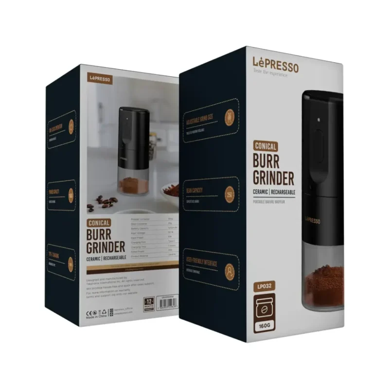 Lepresso Portable Coffee Conical Grinder Espresso Machine - Black