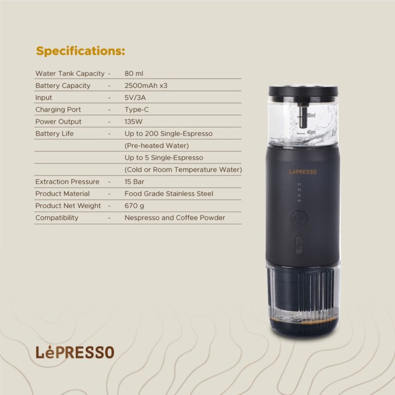 Lepresso Portable Espresso Machine - Black