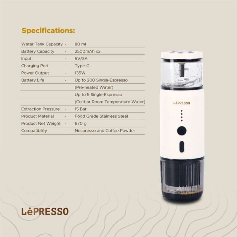 Lepresso Portable Espresso Machine - White