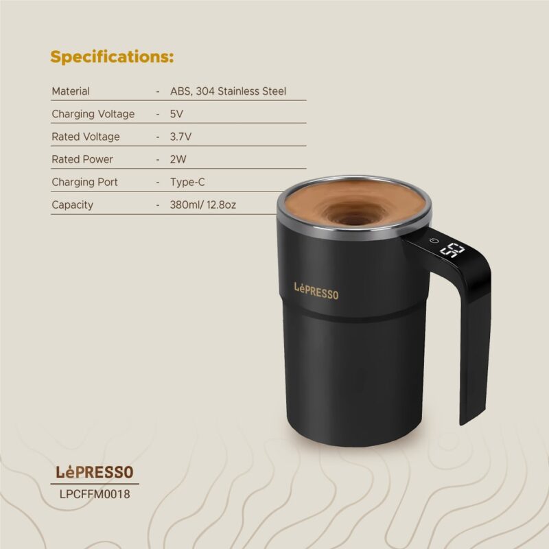 Lepresso Stirmagic Auto Stirring Mug - Black