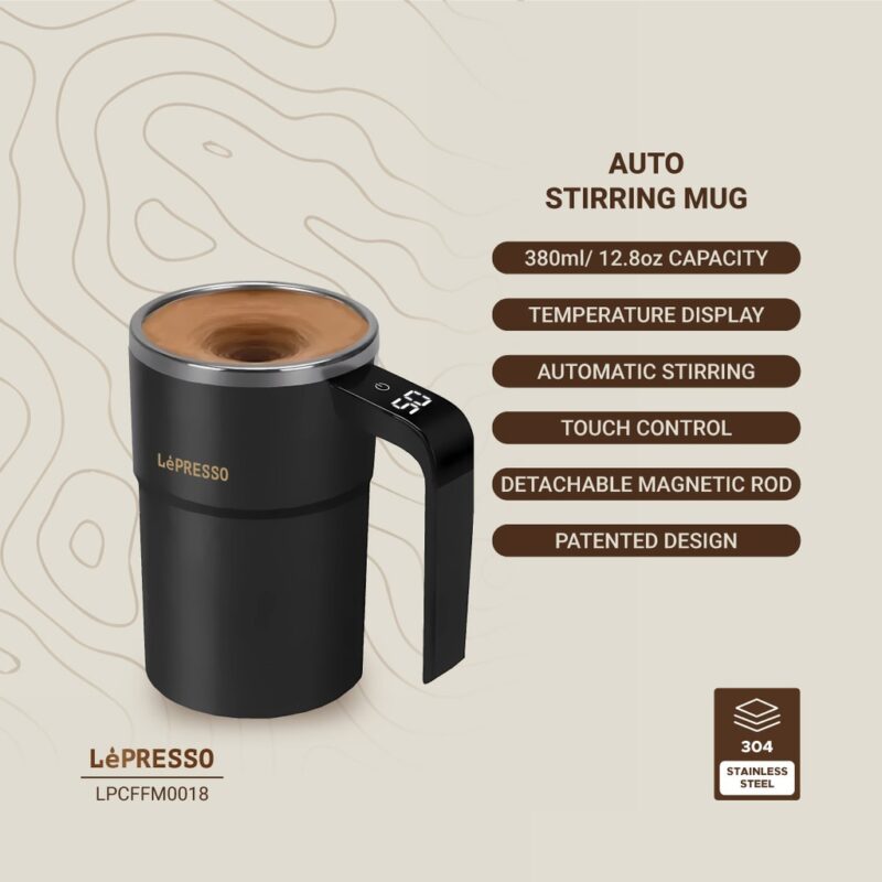 Lepresso Stirmagic Auto Stirring Mug - Black