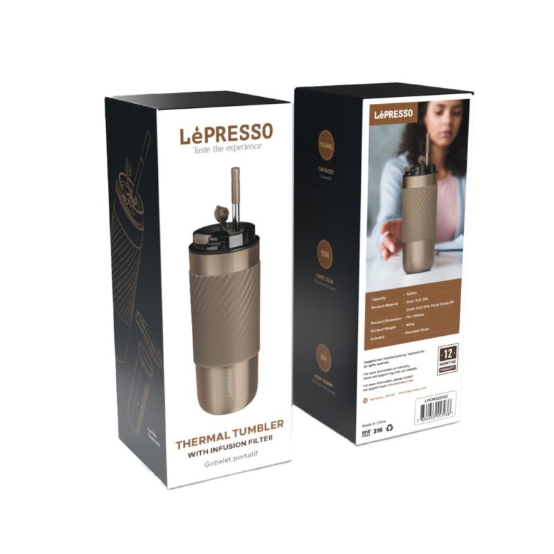Lepresso Thermal Tumbler With Infusion Filter - Gold