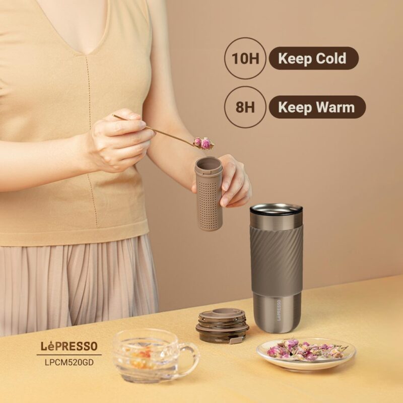 Lepresso Thermal Tumbler With Infusion Filter - Gold