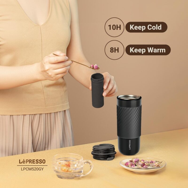 Lepresso Thermal Tumbler With Infusion Filter - Grey