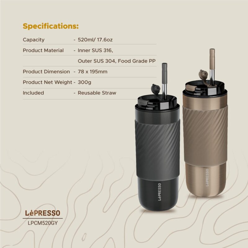 Lepresso Thermal Tumbler With Infusion Filter - Gold