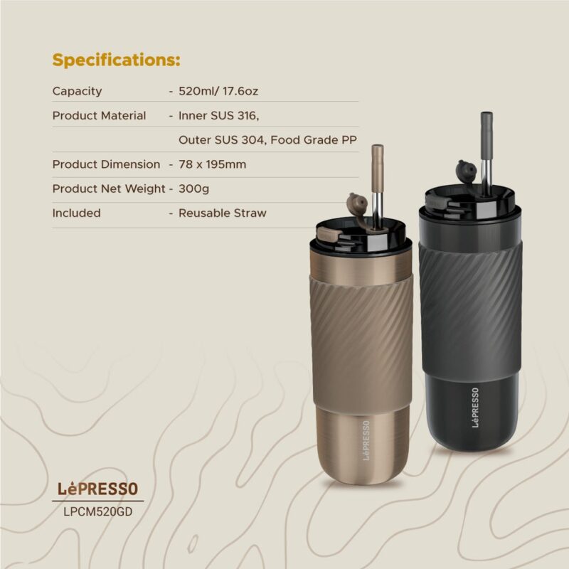 Lepresso Thermal Tumbler With Infusion Filter - Grey