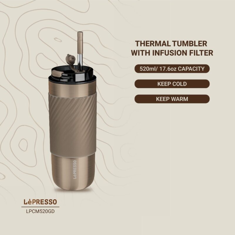 Lepresso Thermal Tumbler With Infusion Filter - Gold