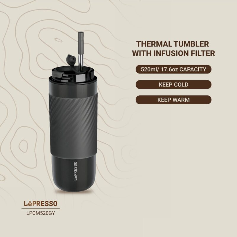 Lepresso Thermal Tumbler With Infusion Filter - Grey