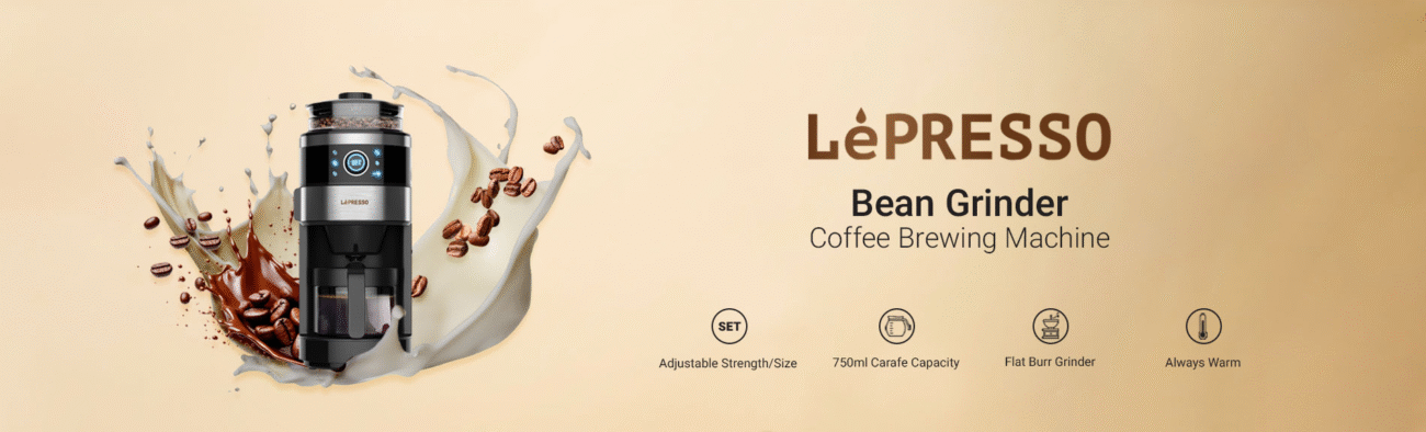 Lepresso Bean Grinder Coffee Brewing Machine 6 Cups Glass Carafe